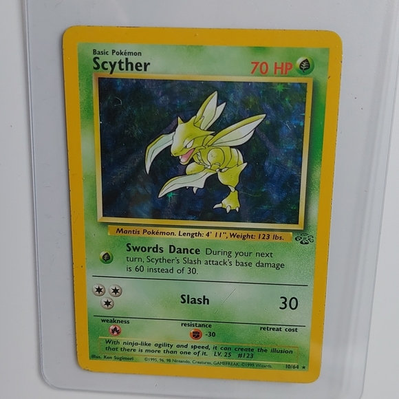 POKEMON~1999 Scyther 10/64 Jungle Holo Rare - Picture 6 of 6
